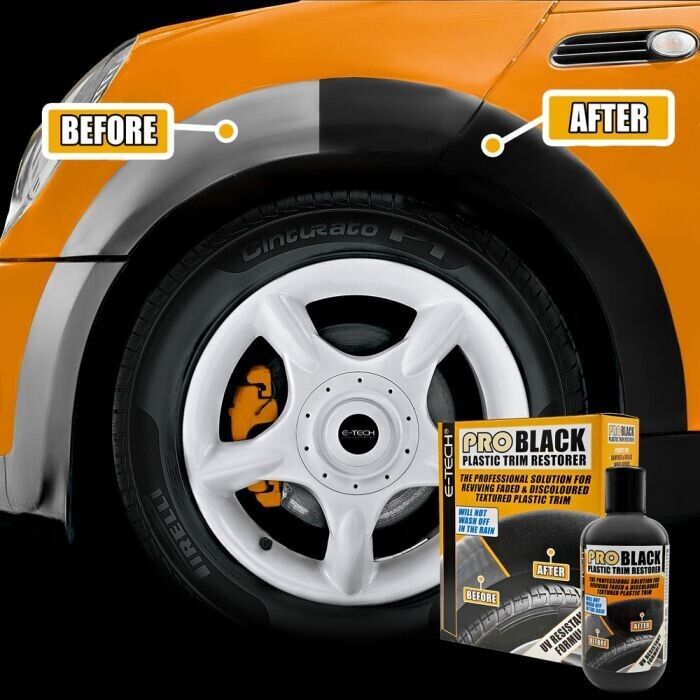 E-TECH Pro Car Black Plastic Trim Restorer 236ml Satin Finish to Faded +Caps