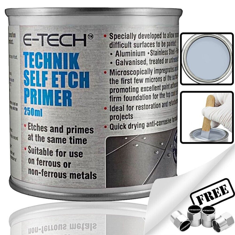 E-TECH Technik Self Etch Grey Primer Brush On Fast Drying 250ML Tin +Caps