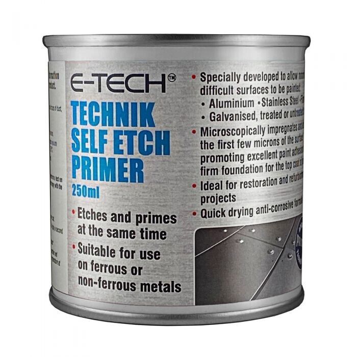 E-TECH Technik Self Etch Grey Primer Brush On Fast Drying 250ML Tin +Caps