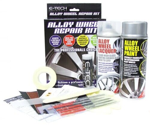 E-Tech TECHNIK GREY Car Alloy Wheel Wheels Refurbishment Spray Paint Lacquer Repair Kit +Caps
