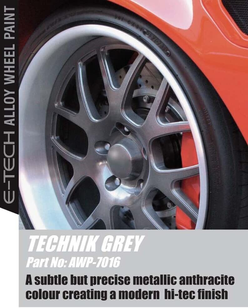 E-Tech TECHNIK GREY Car Alloy Wheel Spray Paint+Clear Lacquer+Self Etch Primer +Caps