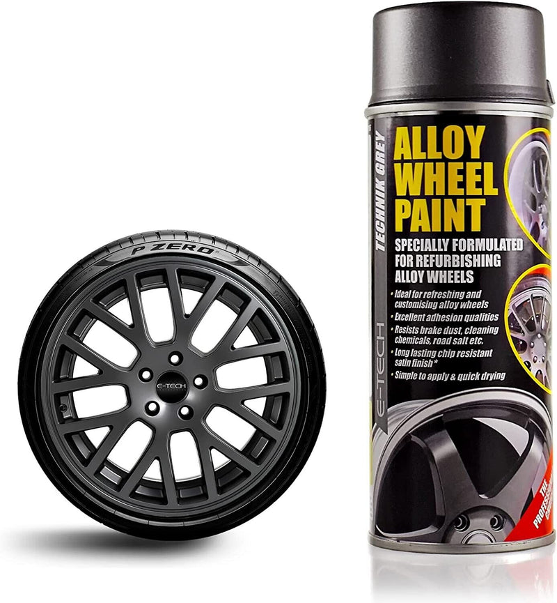 E-Tech TECHNIK GREY Car Alloy Wheel Spray Paint + Clear Lacquer Refurbishment Deal +Caps