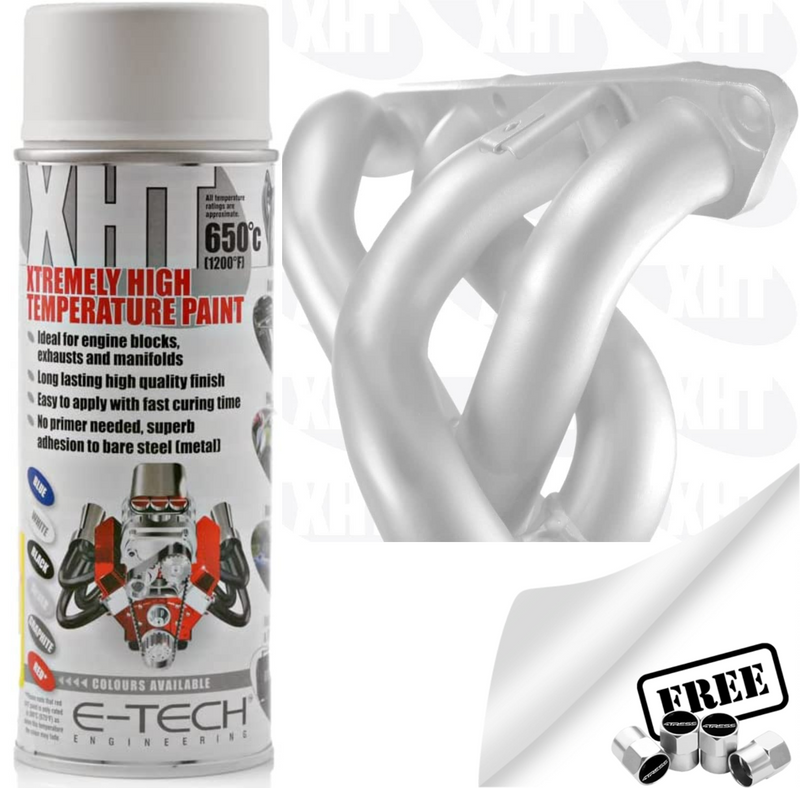 E-Tech WHITE XHT Xtremely High Temperature Car Engine Blocks Exhaust Spray Paint +Caps