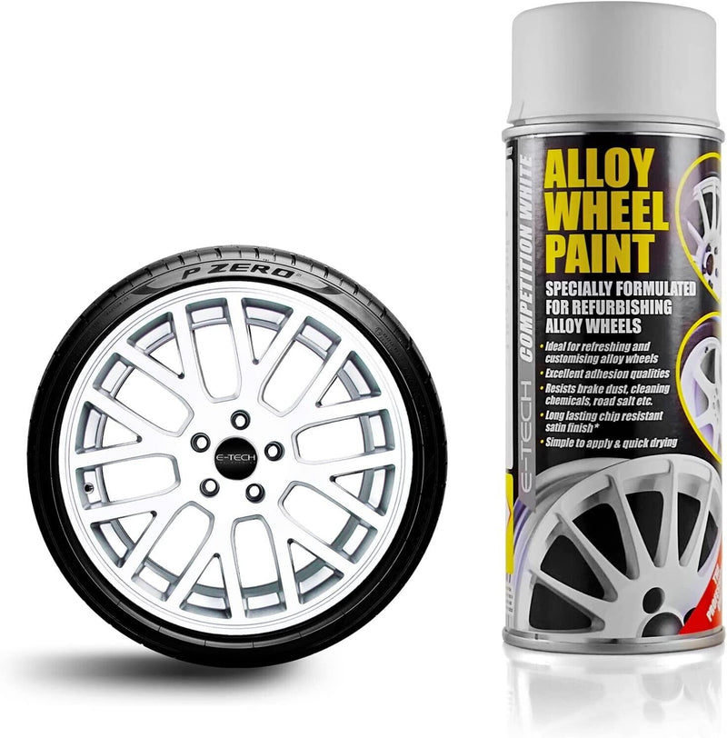 E-Tech WHITE Car Alloy Wheel Wheels Refurbishment Spray Paint Can +Caps