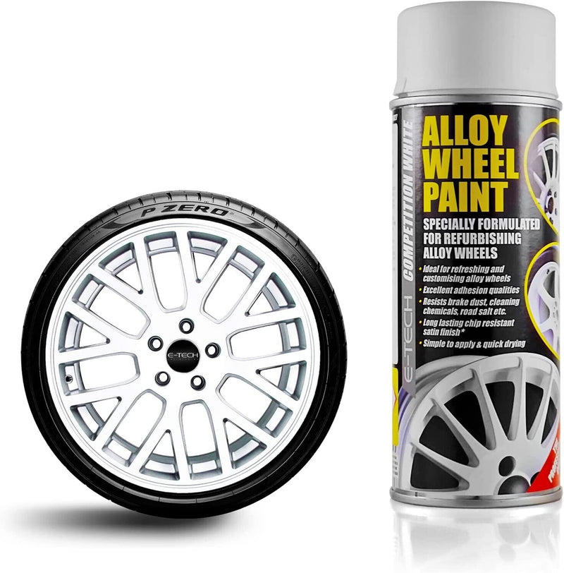 E-Tech COMPETITION WHITE Car Alloy Wheel Wheels Refurbishment Spray Paint Can +Caps