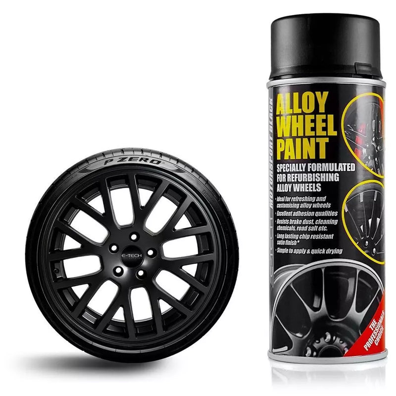 E-Tech BLACK Alloy Wheel Spray Paint + Repair Filler Putty Refurbishment + Caps