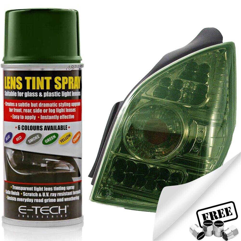 E-Tech Car Headlight Tail Light Lamp Glass Plastic Lens GREEN Tint Tinting Spray Can +Caps