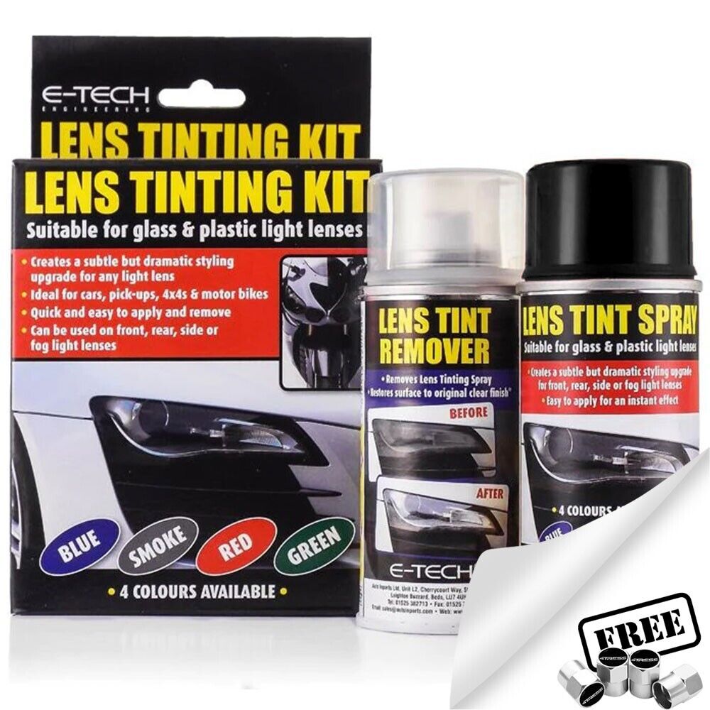 E-Tech Car Headlight Tail Light Lamp Glass Plastic Lens SMOKE Black Tint Tinting Spray Kit +Caps