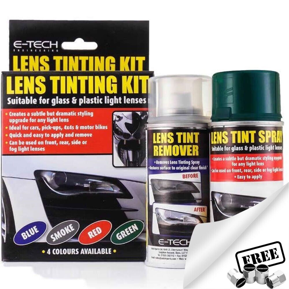 E-Tech Car Headlight Tail Light Lamp Glass Plastic Lens GREEN Tint Tinting Spray Kit +Caps