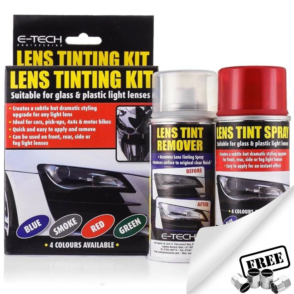 E-Tech Car Headlight Tail Light Lamp Glass Plastic Lens RED Tint Tinting Spray Kit +Caps