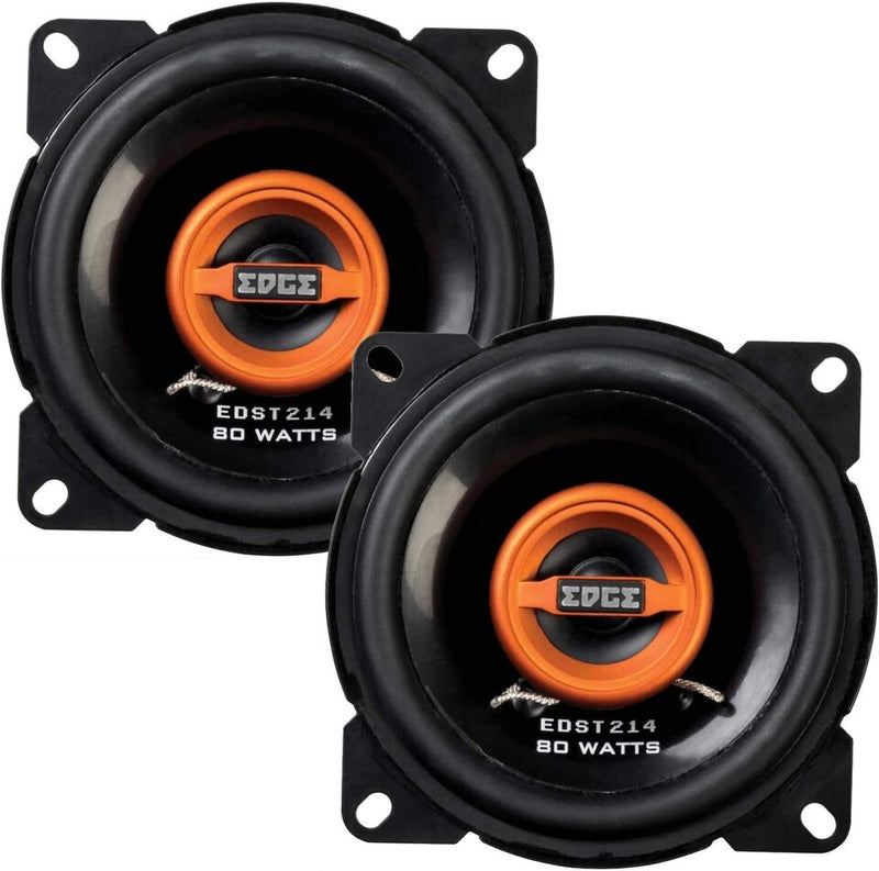 Edge Audio EDST214-E6 4" 100mm 10cm 160w 2-Way Car Door Dash Coaxial Speakers Set +Caps