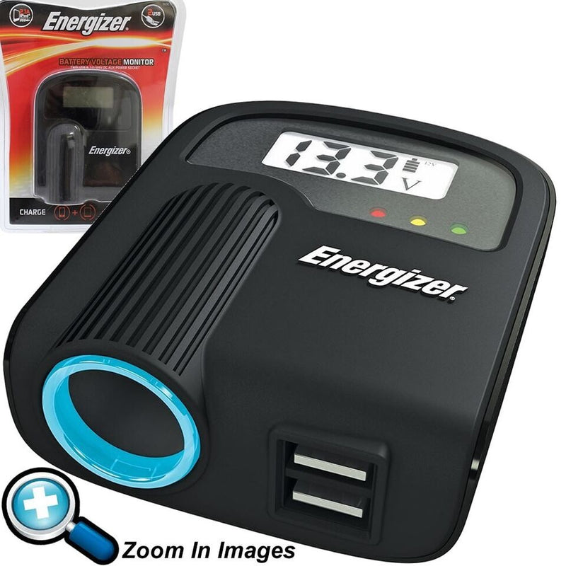 Energizer 50501 12v 24v Car Lighter Socket Twin USB & Voltage Monitor Power Adapter +Caps