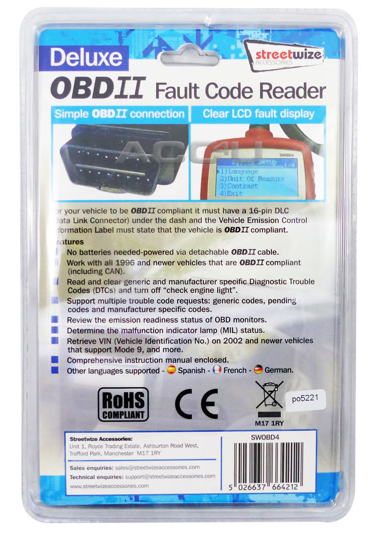 Car OBDII DTC MIL Engine Diagnostic Error Fault Code Reader Reset Tool
