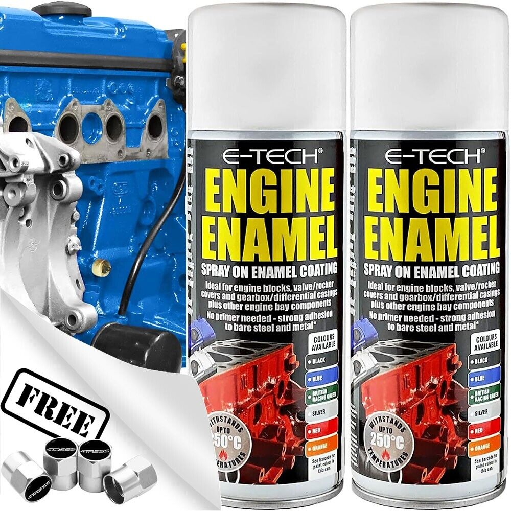 2x E-Tech BLUE Engine Spray On Enamel Paint High Temp Heat Resistant