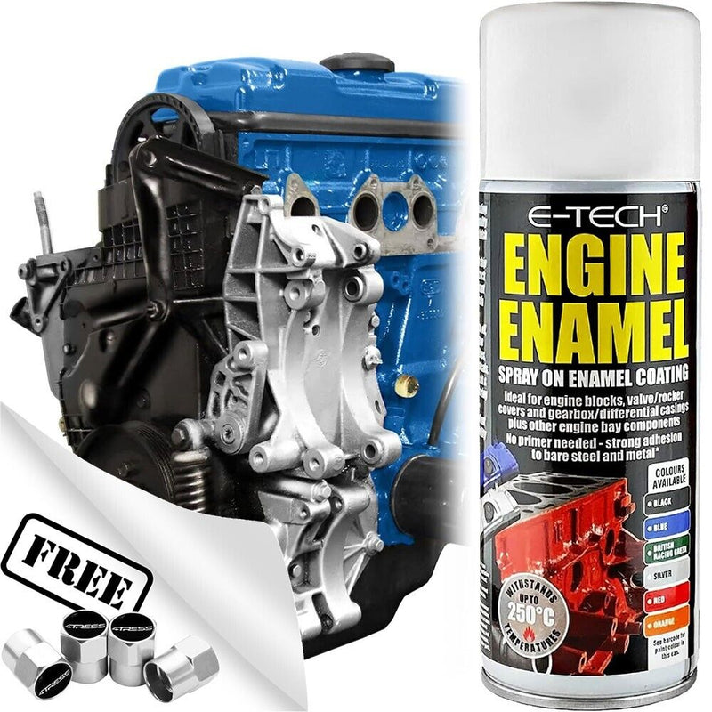 E-Tech BLUE Engine Spray On Enamel Paint High Temp Heat Resistant +Caps