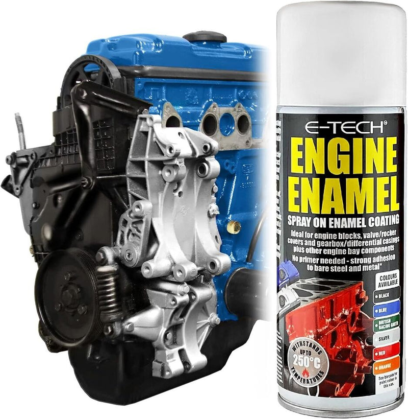2x E-Tech BLUE Engine Spray On Enamel Paint High Temp Heat Resistant +Caps