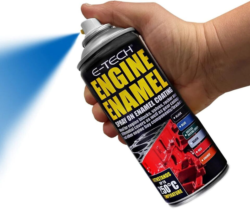 E-Tech BLUE Engine Spray On Enamel Paint High Temp Heat Resistant +Caps