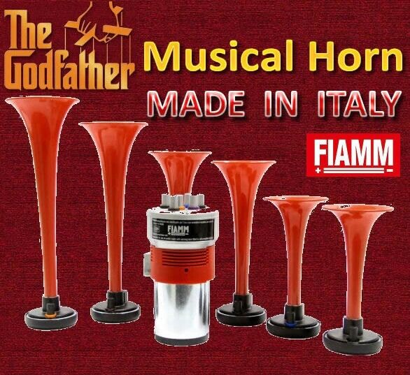 FIAMM Italy 12v Car Van The GodFather Film Tune Sound Musical Air Horn Kit +Caps