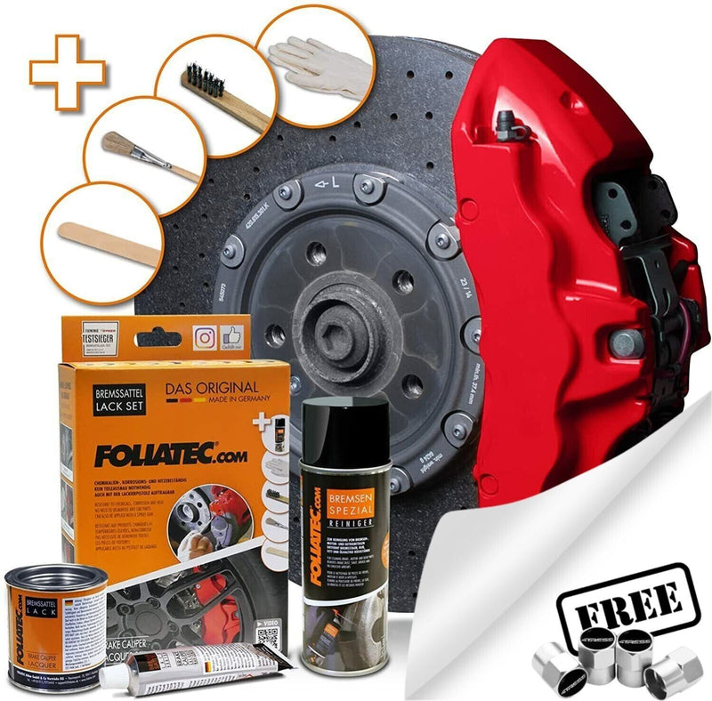 Foliatec Rosso Red 2160 Car Bike Engine Brake Caliper High Temp Paint Lacquer Kit +Caps