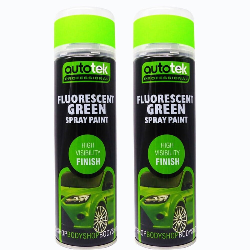 2 x Fluorescent Bright Green High Visibility AUTOTEK Bodyshop Spray Paint+G+C✅