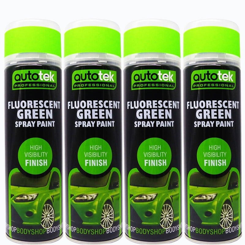 6 x Fluorescent Bright Green High Visibility AUTOTEK Bodyshop Spray Paint+G+C✅