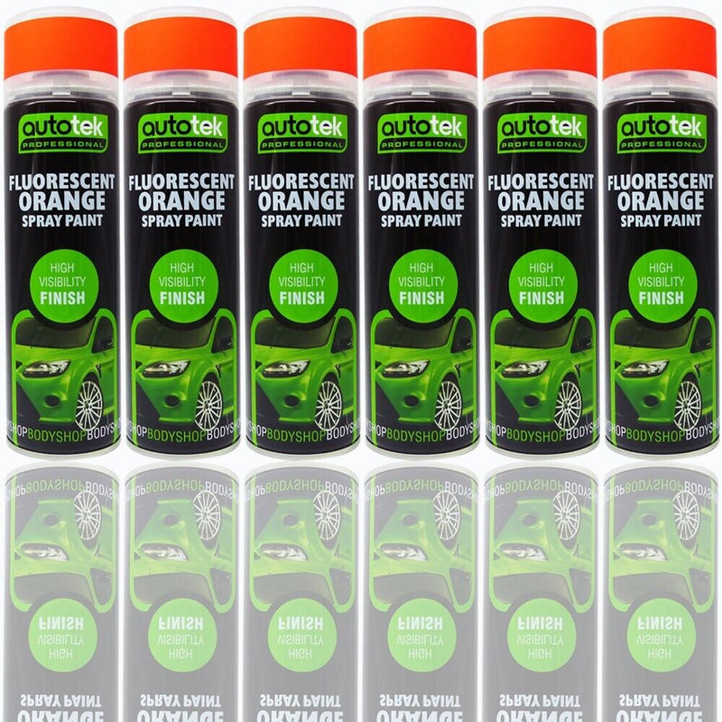 6 x 500ml Fluorescent ORANGE Bright High Visibility AUTOTEK Spray Paint + G+C✅