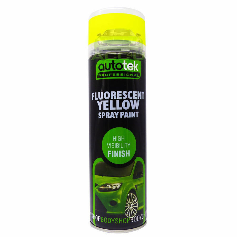 2 x 500ml Fluorescent YELLOW Bright High Visibility AUTOTEK Spray Paint + G+C✅