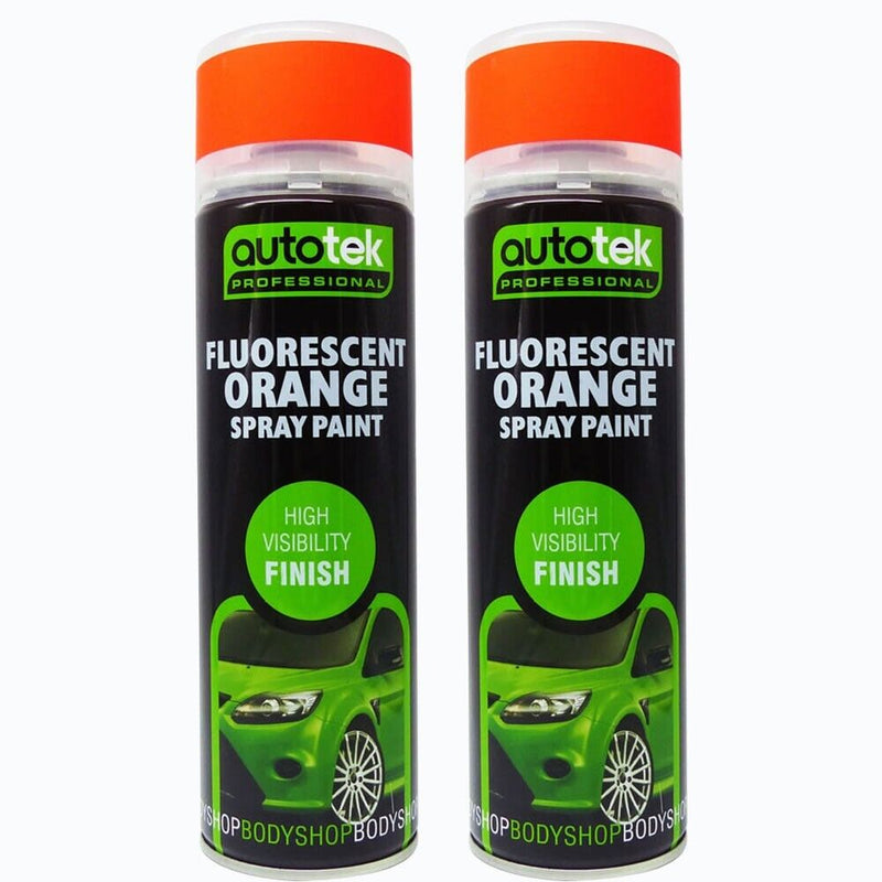 2 x 500ml Fluorescent ORANGE Bright High Visibility AUTOTEK Spray Paint + G+C✅