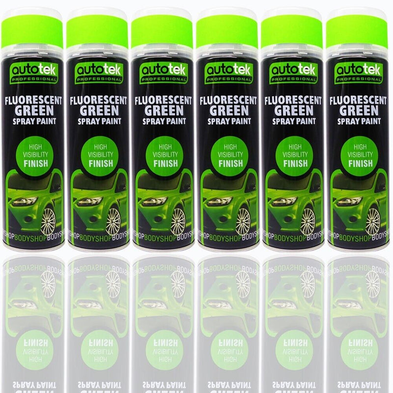 6 x Fluorescent Bright Green High Visibility AUTOTEK Bodyshop Spray Paint+G+C✅