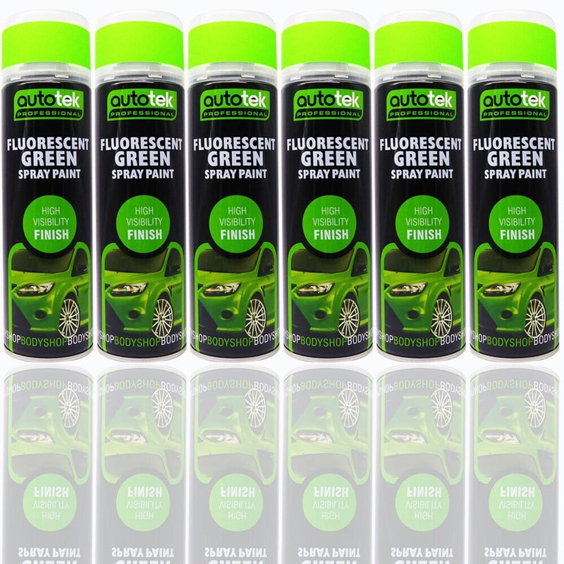 6 x Fluorescent Bright Green High Visibility AUTOTEK Bodyshop Spray Paint+G+C✅