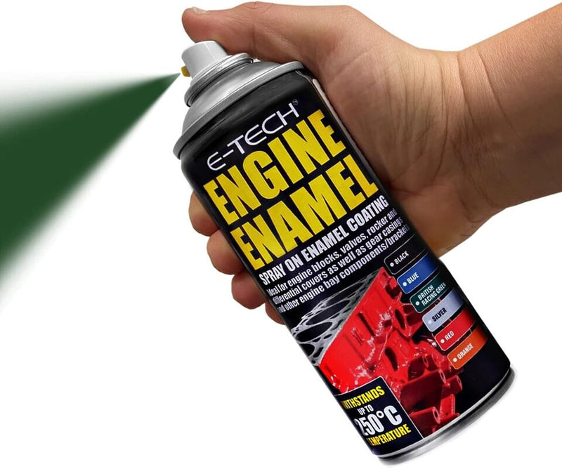 2x E-Tech GREEN Engine Spray On Enamel Paint High Temp Heat Resistant +Caps