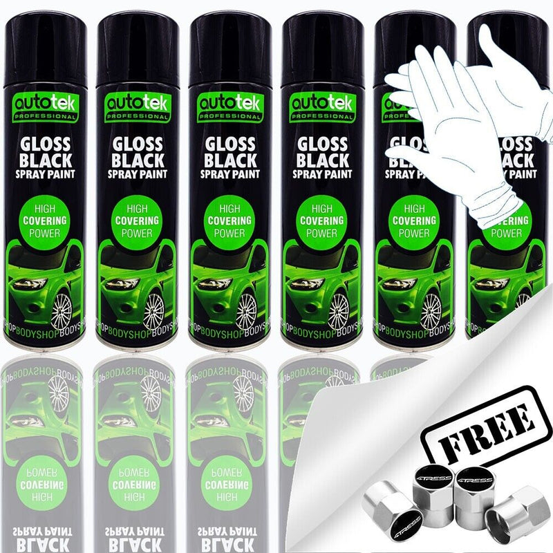 Autotek Gloss Black Spray Paint 6 cans