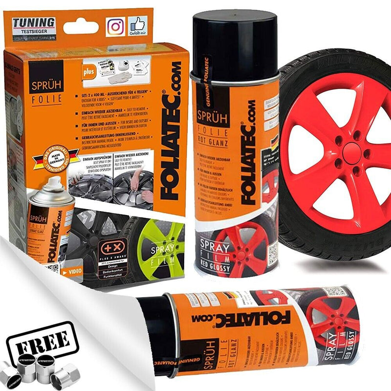 Foliatec Red 2059 Car Alloy Wheels Bike Boat Peelable Protective Film Spray Paint Set +Caps