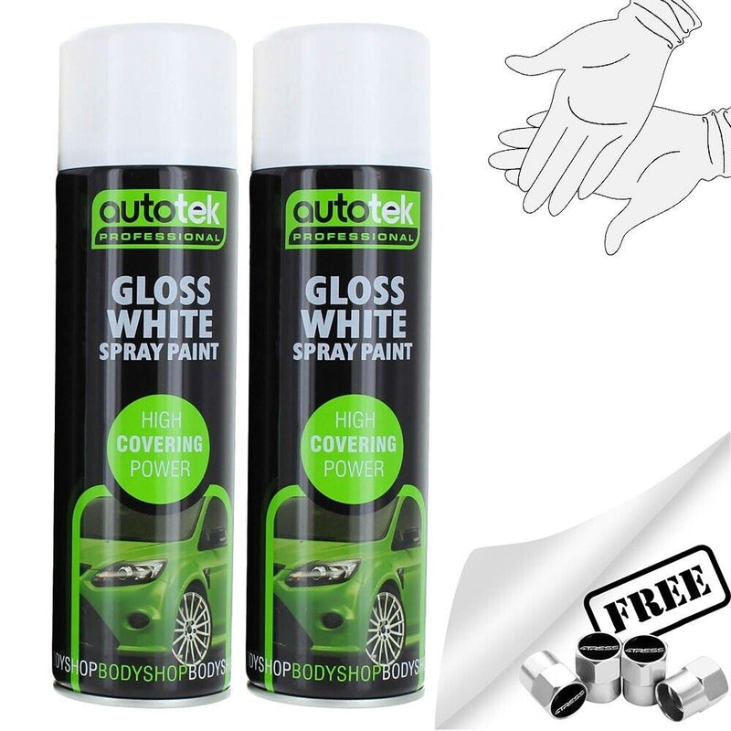 2x Autotek Gloss White Spray Paint Professional Bodyshop Hi Covering Power+G+C