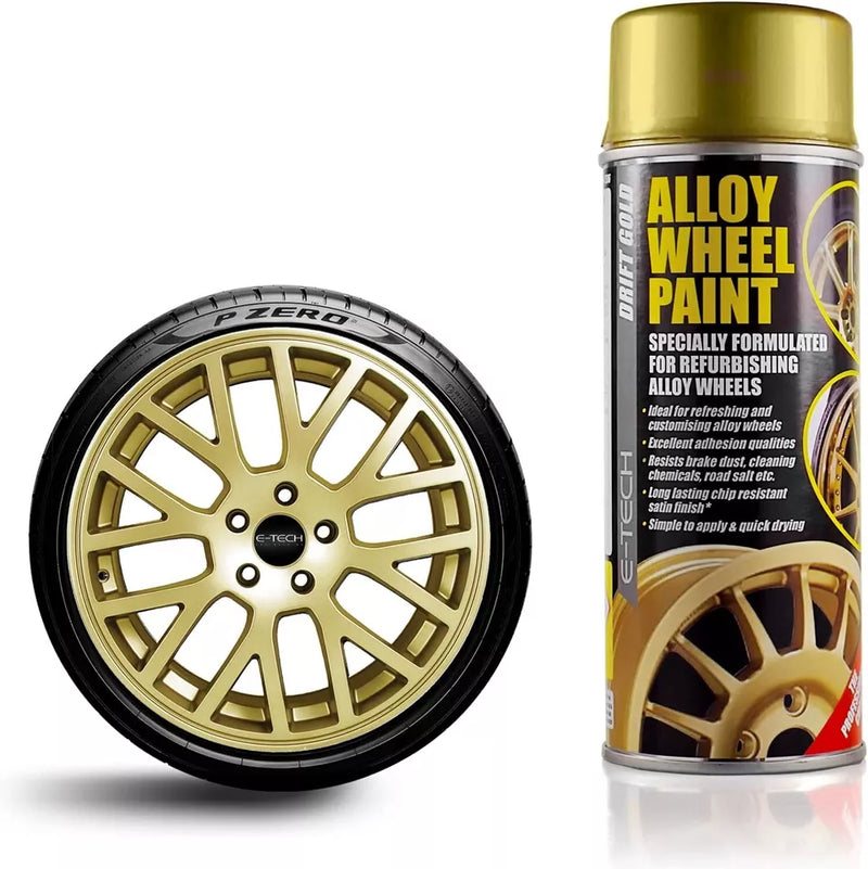 E-Tech GOLD Car Alloy Wheel Spray Paint+Clear Lacquer Refurbishment Deal