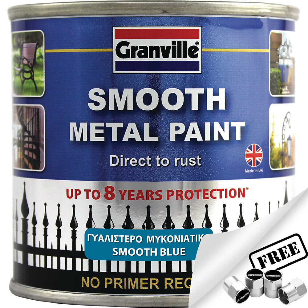 Granville Smooth Blue Finish Direct To Rust Metal Brush On Paint Tin +Caps