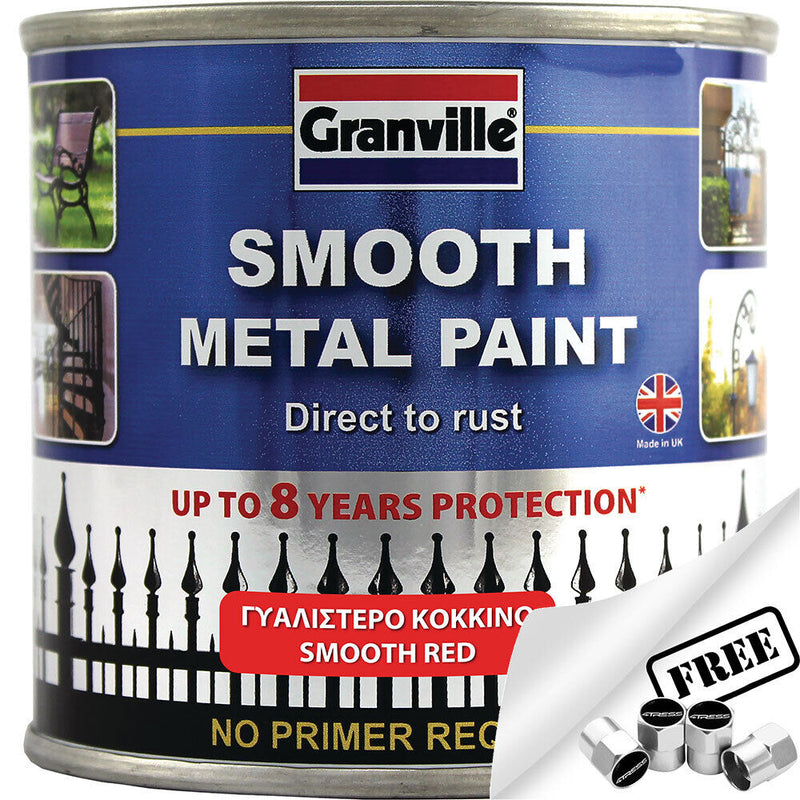 Granville Smooth Red Finish Direct To Rust Metal Brush On Paint Tin +Caps