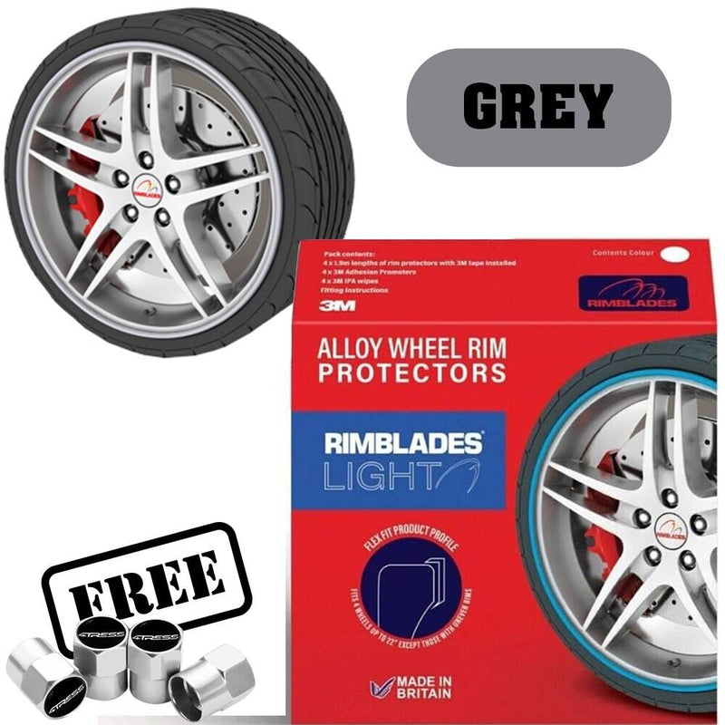 Rimblades LIGHT Car SILVER/GREY Alloy Wheel Rim Edge Rubber Protectors Styling Strip Kit +Caps