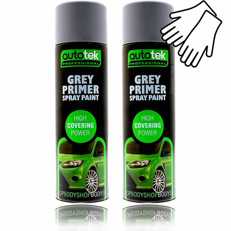 2x Autotek GREY PRIMER Aerosol Spray Paint Professional High Covering Power+G+C✅