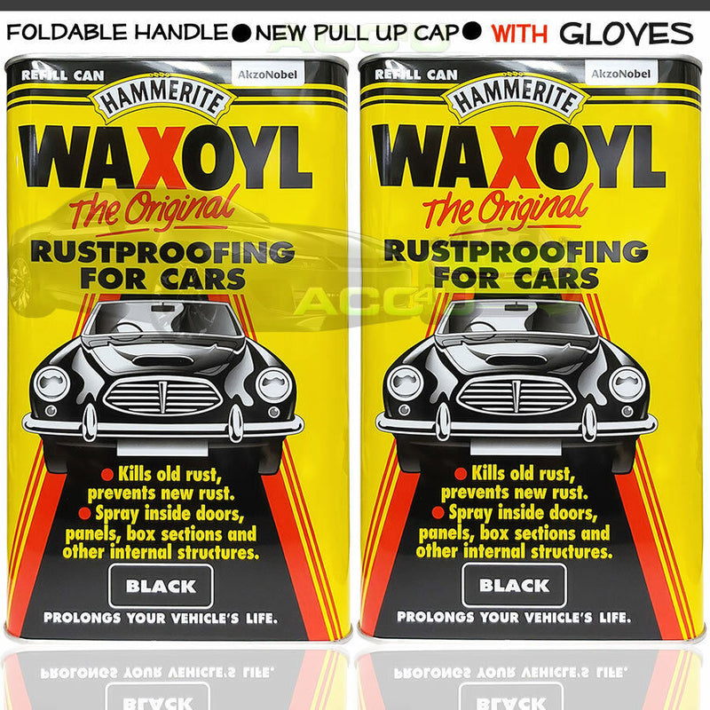 2x Hammerite Waxoyl BLACK Car Underbody Seal Rust Proofing Treatment 5L Can +Gloves
