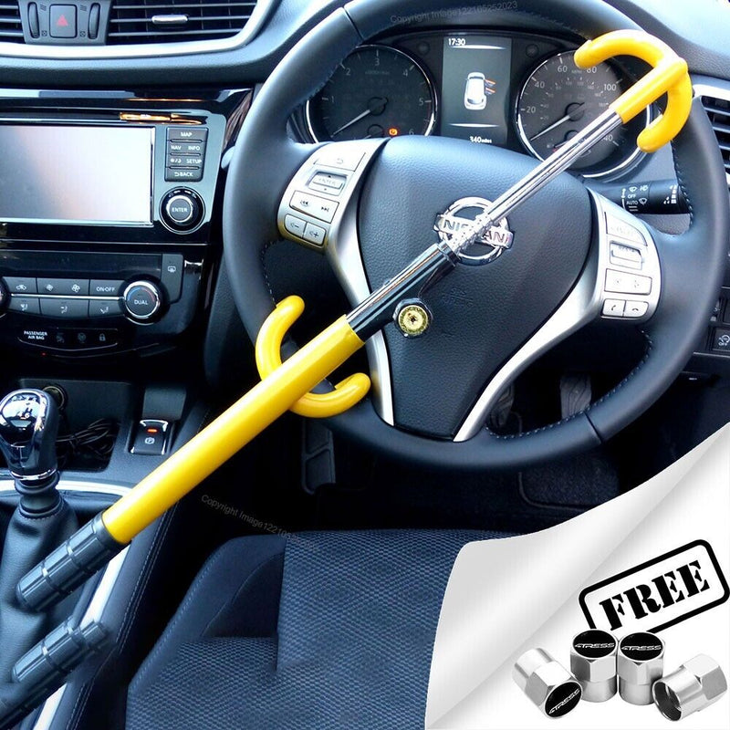 For Nissan Qashqai Car Double Claw Anti Theft High Security Steering Wheel Lock +Caps