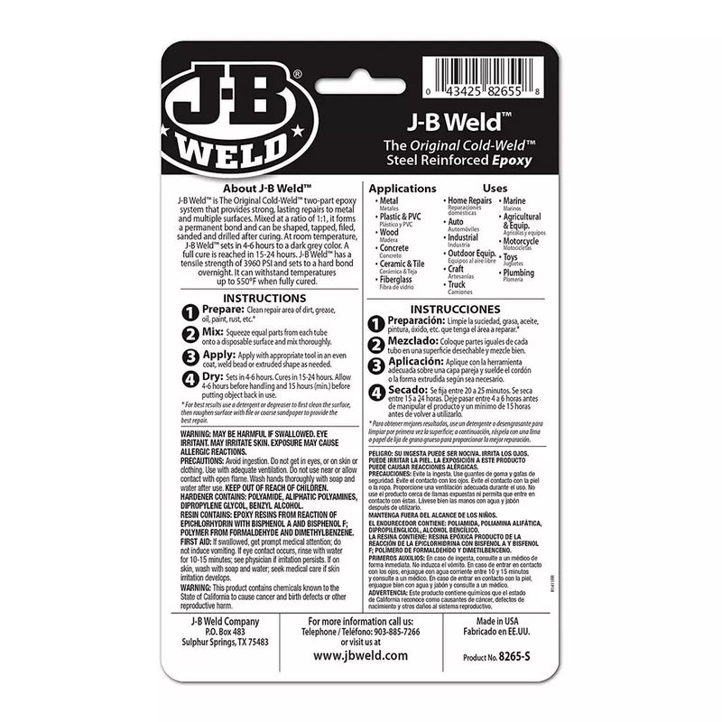 JB Weld Original Cold Weld Steel Reinforced Strong Multi Purpose Epoxy Glue