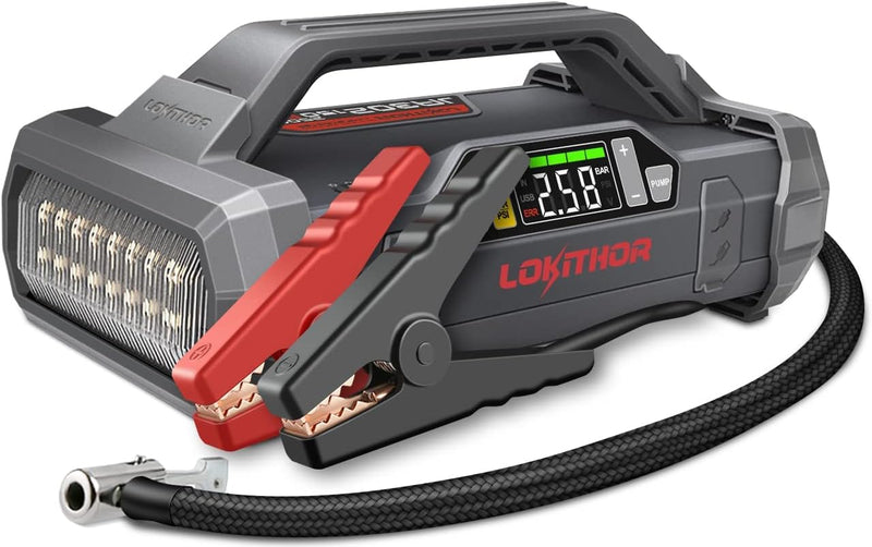 Lokithor JA302 12v 2500A Lithium Car Battery Jump Starter Air Compressor + Charger