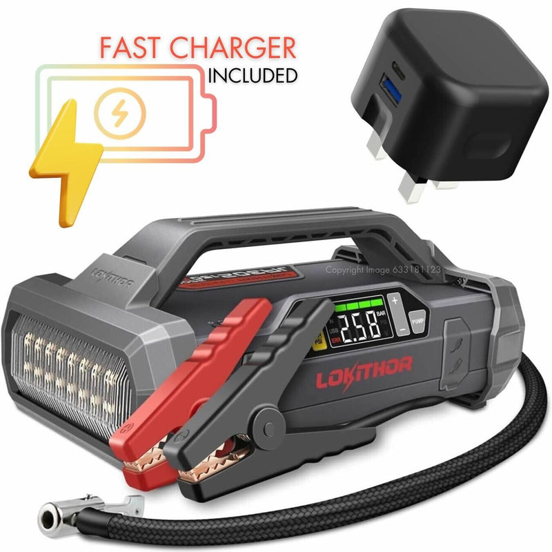 Lokithor JA302 12v 2500A Lithium Car Battery Jump Starter Air Compressor + Charger