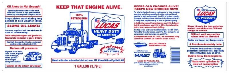 Lucas Car Van Boat Heavy Duty Engine Oil Stabilizer 1 Litre Eliminates Dry Start +Caps
