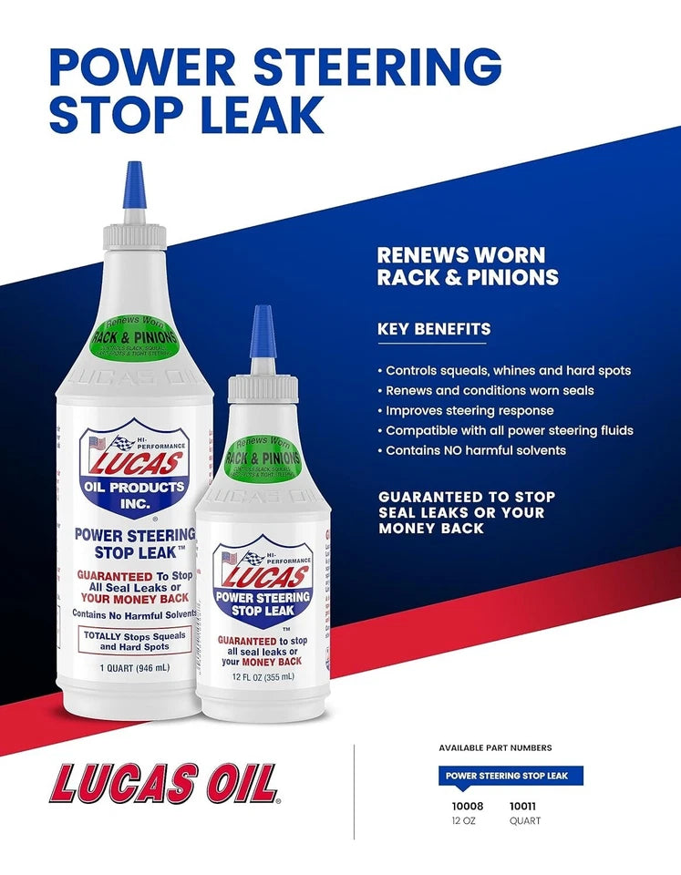 Lucas Oil Car Power Steering Stop Leak Fluid Seal Treatment Additive 946ml