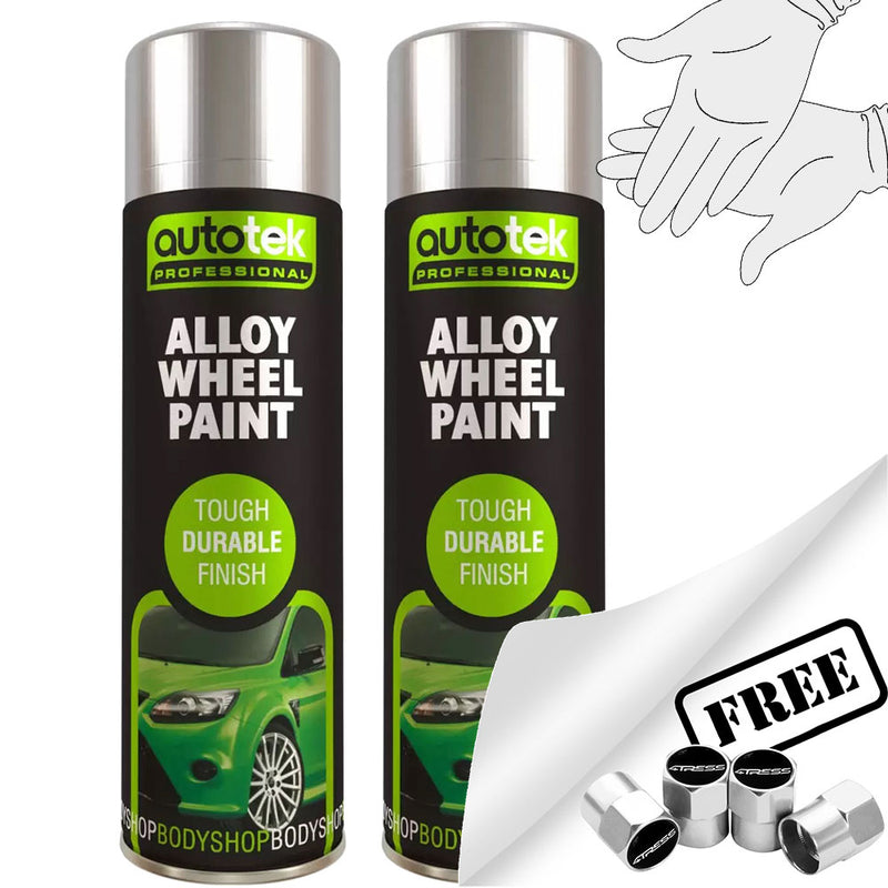 2 x Autotek SILVER ALLOY WHEEL Spray Paint Aerosol Professional 500ml Cans+G+C✅