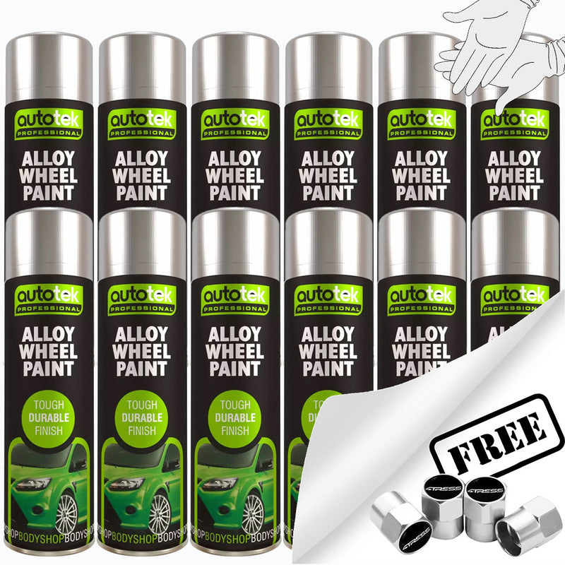 12 x Autotek SILVER ALLOY WHEEL Spray Paint Aerosol Professional 500ml Cans+G+C✅