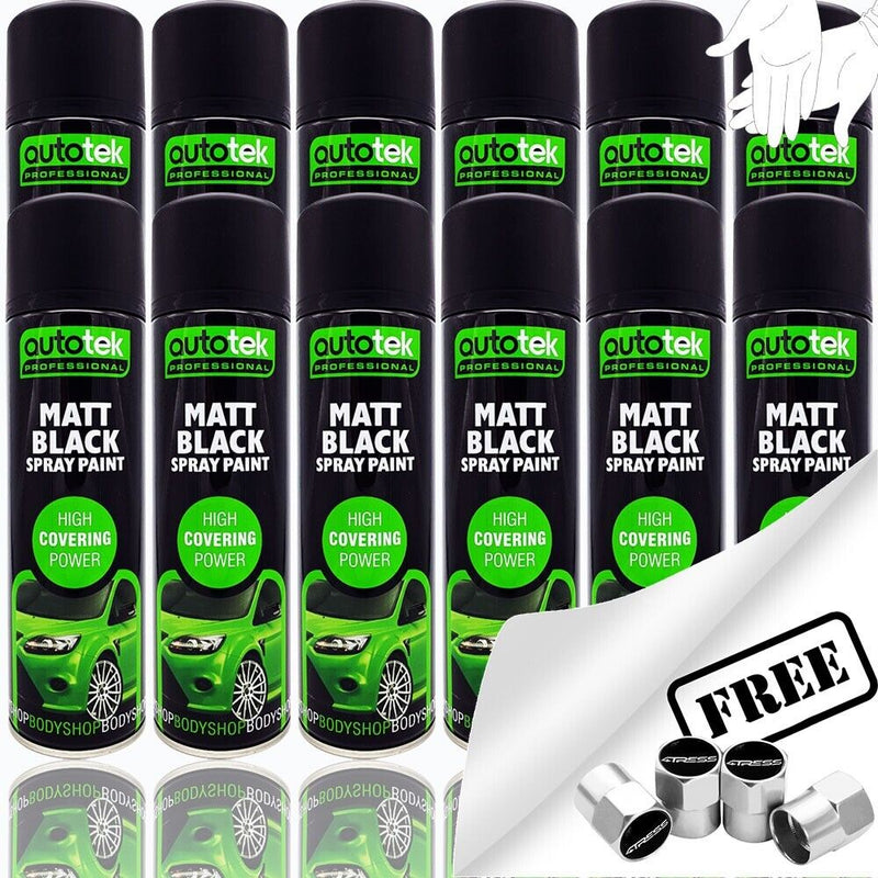 Autotek Matt Black Spray Paint 12 Cans