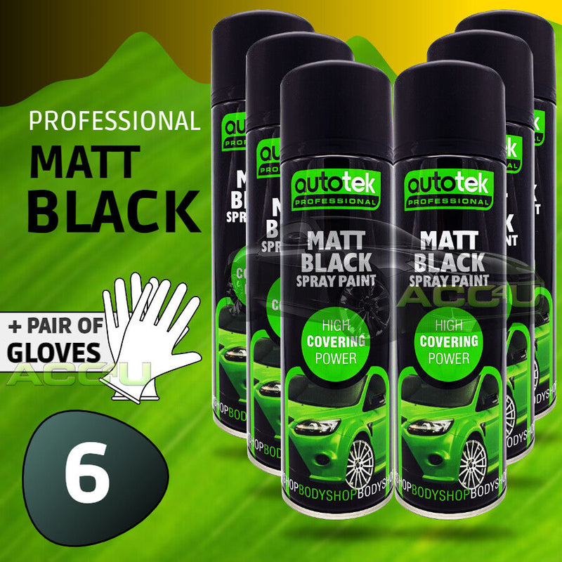 6 x Autotek MATT BLACK Spray Paint Bodyshop High Covering Power+G+C✅